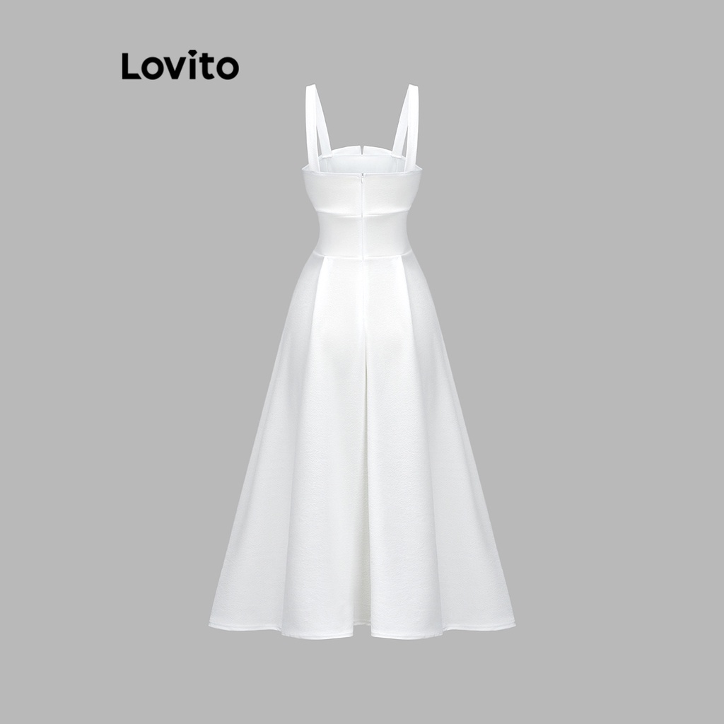 Đầm Lovito xếp nếp xẻ tà màu trơn thường ngày cho nữ L71ED134 (Màu trắng)