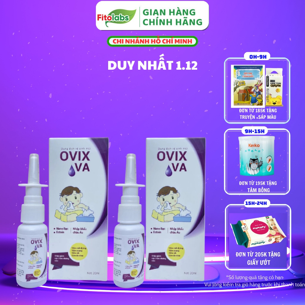 COMBO 2 LỌ Xịt Mũi Ovix VA Cho Bé Chứa Nano Bạc Giúp Làm Sạch Mũi, Giảm Viêm Mũi Xoang Lọ 20ml - FITO522