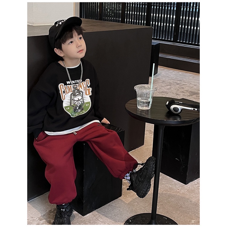 Áo Thun Sweater Chui Đầu Dáng Rộng Cỡ Lớn 120-170cm In Chữ Thời Trang Xuân Thu Cho Bé Trai