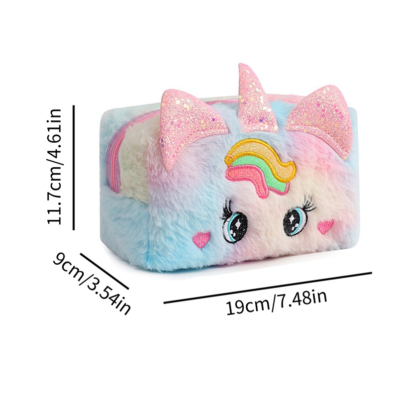 Wncds Túi Đựng Bút Chì / Mỹ Phẩm Sức Chứa Lớn Hình Kỳ Lân Phủ Lông Dễ Thương