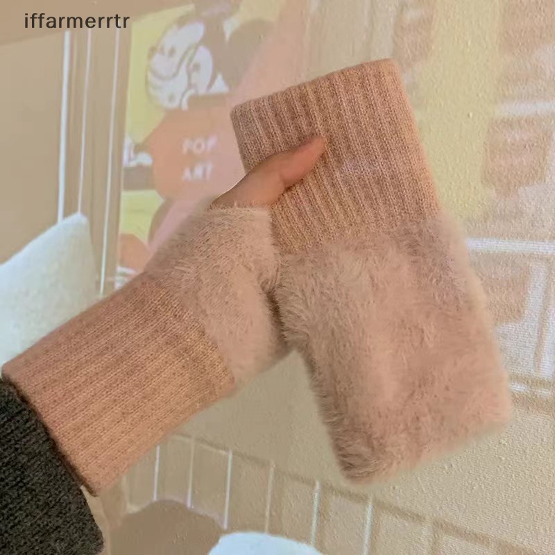 Găng Tay Dệt Kim Dày Dặn Màu Trơn Giữ Ấm Mùa Thu Đông Cho Nữ