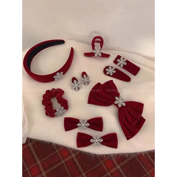 Mới Kẹp Tóc Hình Bông Tuyết Màu Đỏ Phong Cách Giáng Sinh Thời Trang Thu Đông Dễ Phối Đồ