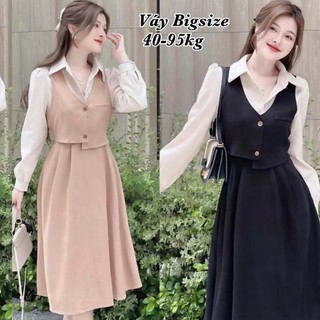 Thời Trang Bigsize - Đầm Váy Cổ Sơ Mi Tay Dài Bigsize Nữ Vải Cotton Lạnh Cao Cấp Thiết Kế Đi Dự Tiệc Xinh Đẹp 40-95kg