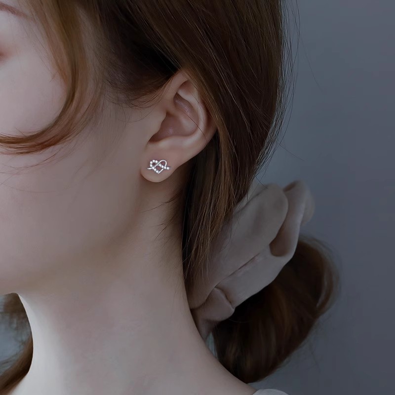 Khuyên Tai Bạc Đính Đá zircon Trái Tim Lấp Lánh Thời Trang Hàn Quốc Cho Nữ