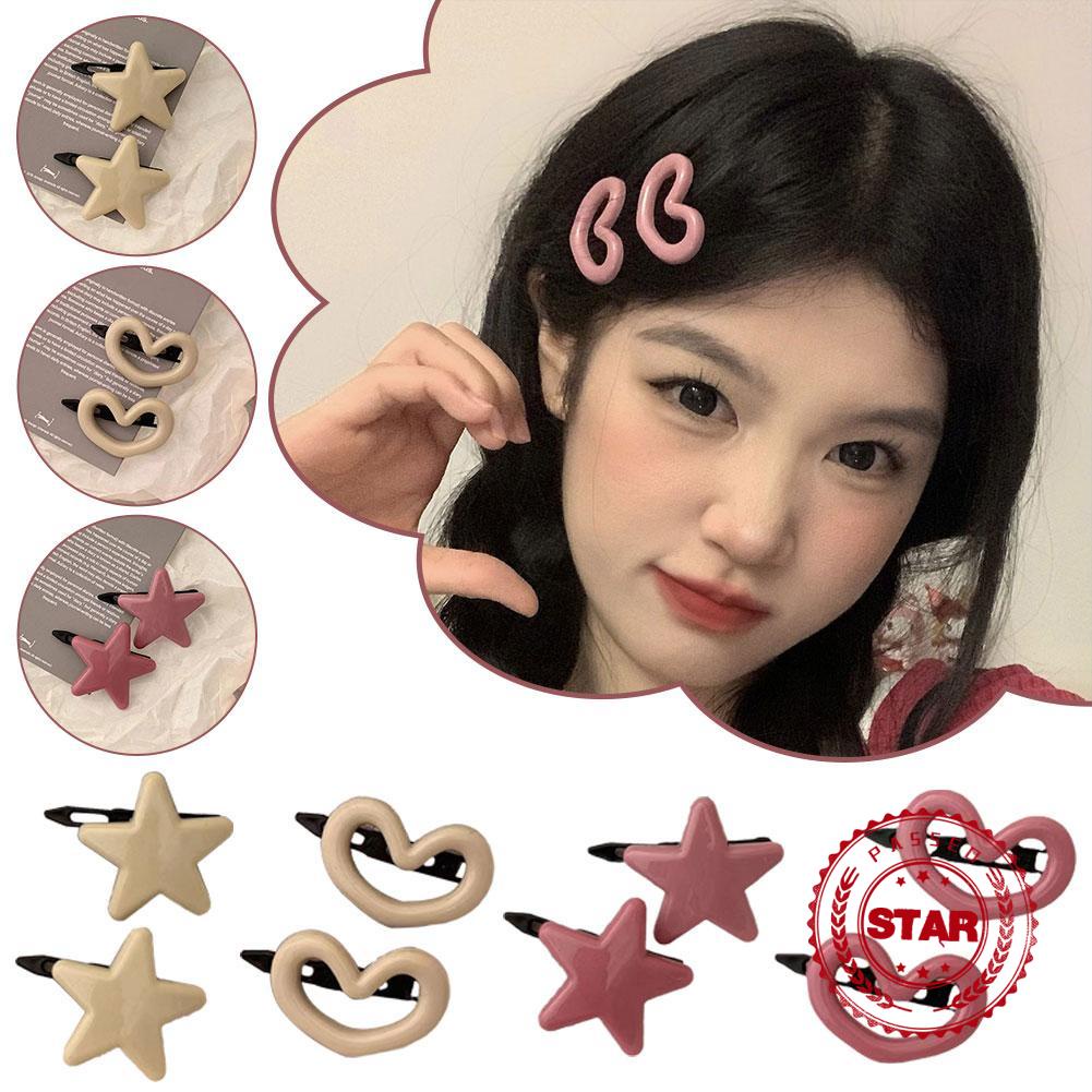 Kẹp Tóc Trang Trí Hình Ngôi Sao / Trái Tim Màu Hồng Ngọt Ngào q7z3