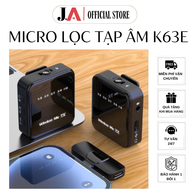 Micro Không Dây K63E Lọc Âm, Giảm Ồn Chuyên Nghiệp, Có Kết Nối Bluetooth Phát Nhạc Khi Quay video, Livestream (JA OFFIC)