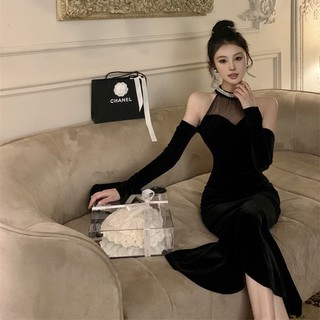 Đầm nhung tay dài thiết kế ôm sát quyến rũ