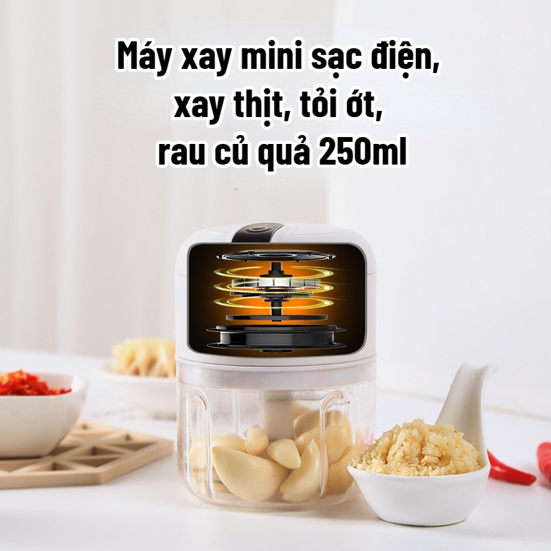 Máy xay tỏi ớt đa năng LAMJAD Siêu thị dòng mini sạc điện 250ml công suất 300w