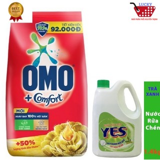 Combo Bột giặt Omo 5,3kg Tinh dầu thơm + Nước rửa chén Lix 750g