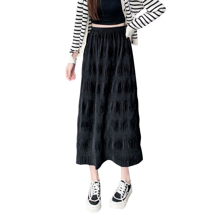 Chân Váy Nhung Dáng Dài Lưng Cao Xếp Ly Thời Trang Thu Đông 2023