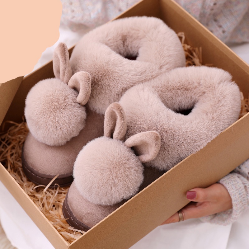 Dép Bông Đi Trong Nhà Hình Tai Thỏ Giữ Ấm Cho Nữ