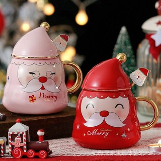 New Christmas Cup Ceramic with Cover Spoon Coffee Cup Cute Birthday Gift Female Santa Claus Mug Good-looking Hmmo