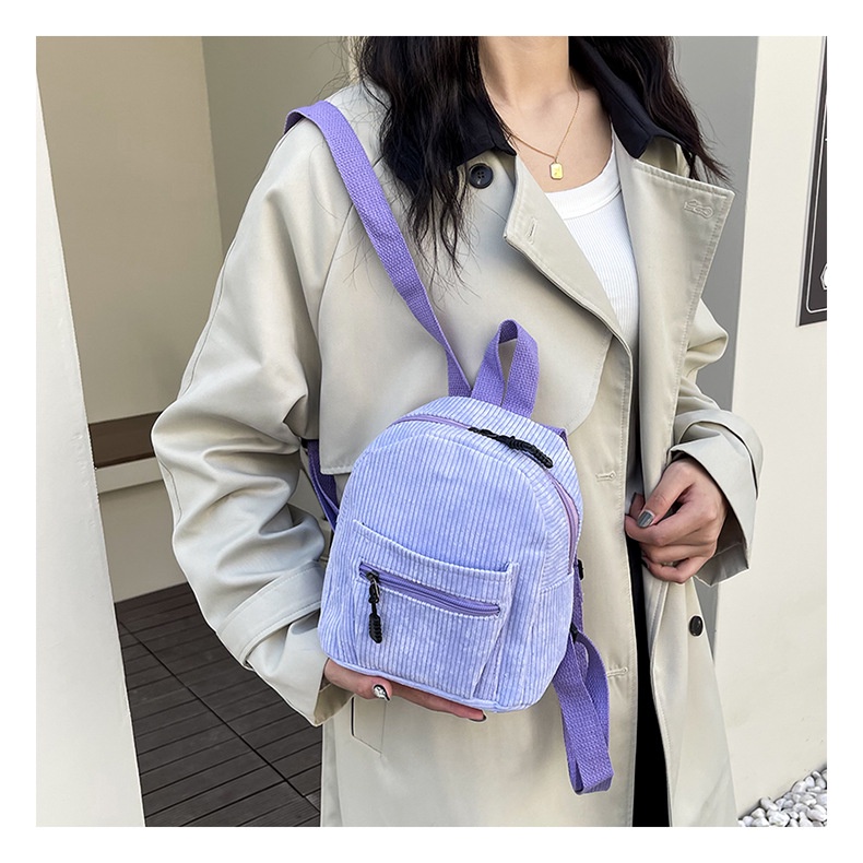 Jasmin noir Ba Lô Đi Học Vải Nhung Kẻ Sọc Có Khóa Kéo Cho Thanh Thiếu Niên