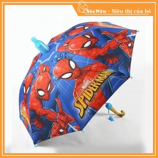 Ô dù đi nắng che mưa cho bé trai hình siêu nhân nhện spider man cán dài tặng kèm còi