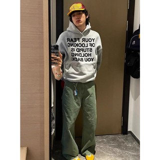 Áo Hoodie Màu Xám Dáng Rộng Bằng Vải Lông Cừu Dày Thời Trang Thu Đông 2023