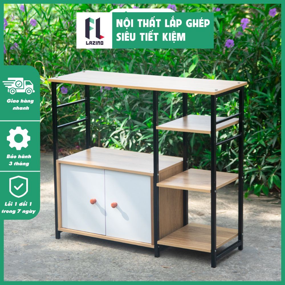 Kệ lò vi sóng 4 tầng Lazino, kệ để lò vi sóng, lò nướng, kệ để đồ nhà bếp khung sắt gỗ MDF đa năng