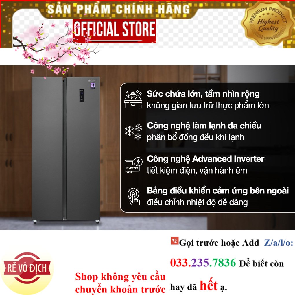 {New} Tủ lạnh Casper Inverter 458 lít Side By Side RS-460PG