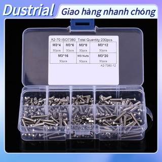 Hộp 230 con vít và đai ốc m3 bằng thép không gỉ ss304 dustrial