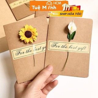Thiệp giấy kraft Vintage hình hoa hướng dương phong cách handmade