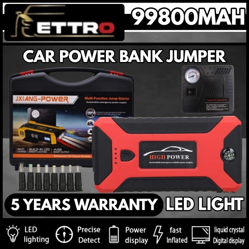 SHIP 24 GIỜ 🔥THIẾT KẾ MỚI🔥 99800 Mah Powerbank Jump Starter Jump Starter Bộ sạc dự phòng ô tô có bơm