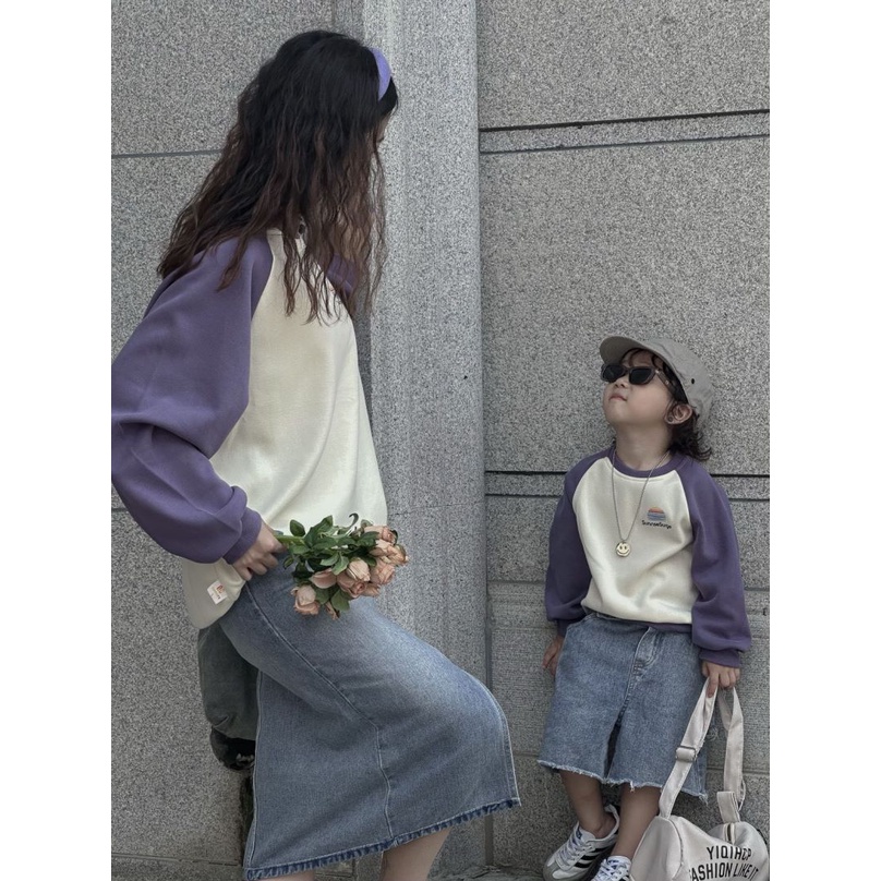 Ricoini Bộ Áo Thun Cổ Tròn In Hình Cầu Vồng Phong Cách Nhật Hàn Thời Trang Cho Gia Đình