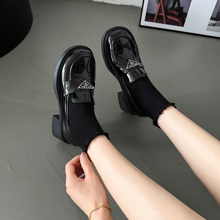 Giày Lười Da pu Mũi Tròn Phong Cách Anh Quốc Thời Trang Cho Nữ