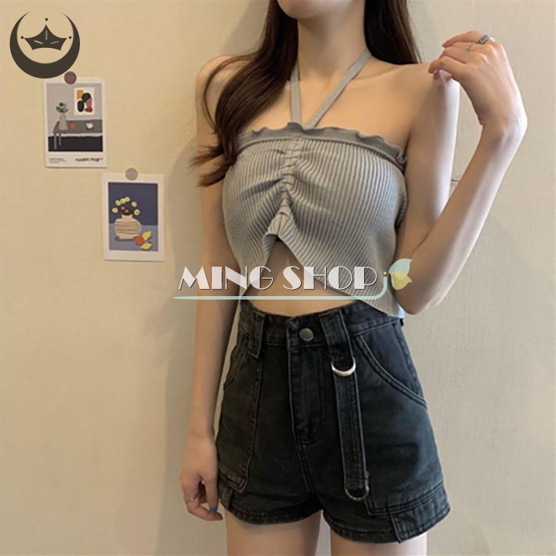 Áo Croptop Dệt Kim Hai Dây Thời Trang Mùa Hè Cho Nữ