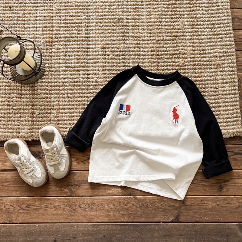 Áo Thun raglan Thêu Họa Tiết Hoạt Hình Phong Cách Hàn Quốc Thời Trang Cho Bé Trai Và Gái