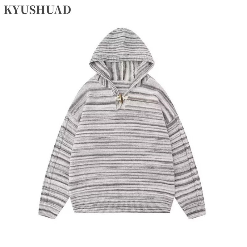 Kyushuad Áo Hoodie Dệt Kim Dáng Rộng Họa Tiết Kẻ Sọc Phong Cách retro Mỹ Cho Cặp Đôi