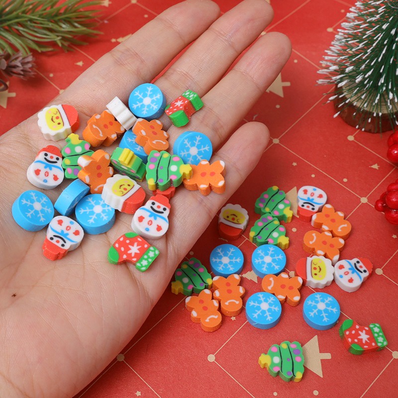 Set 10 Cục Tẩy / Tẩy Bút Chì Bằng Cao Su Mềm Hình Hoa Tuyết / Ông Già Noel Hoạt Hình Vui Nhộn Làm Quà Tặng Cho Học Sinh