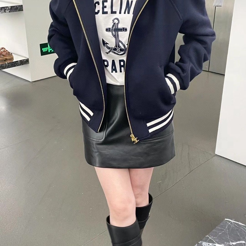 CE 2023 autumn embroidered logo casual hooded coat contrast color ribbon hooded coat baseball coat