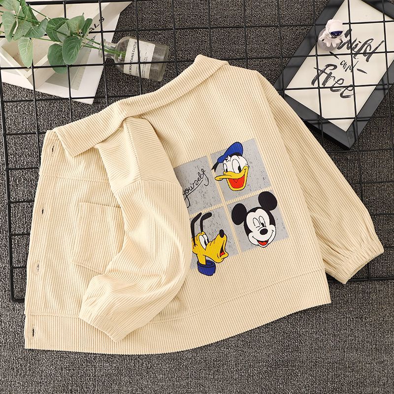 Áo Khoác Nhung Kẻ Một Mảnh In Hoạt Hình Thời Trang Thu Đông Dành Cho Bé Trai Bé Gái