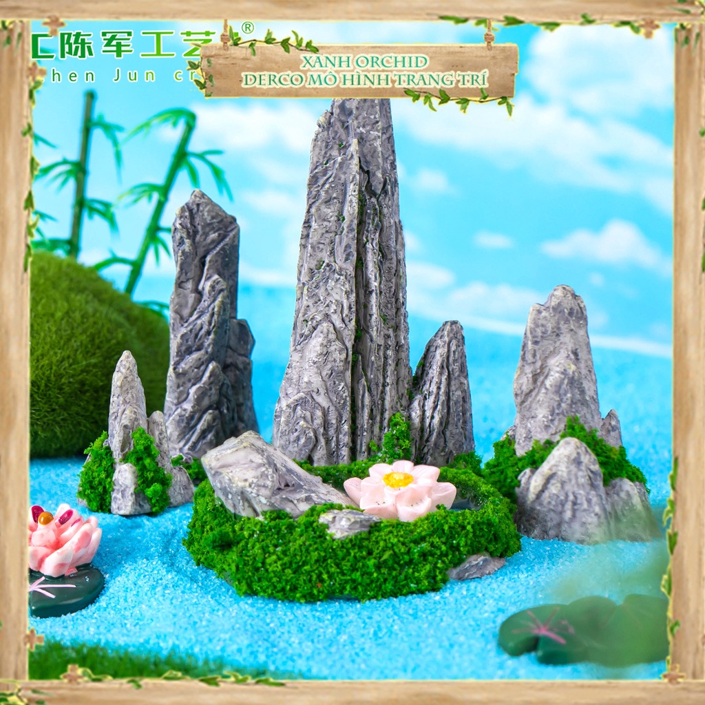 Mô Hình Tiểu Cảnh "Phong Cảnh Giả Thác Nước Đá" Trang Trí Sen Đá, Sân Vườn/ Chậu Cây, DYI, Terrarium