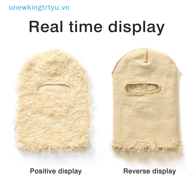 Unewtyu Mũ Len Trùm Đầu Kèm Khẩu Trang Che Mặt Họa Tiết Rằn Ri Phong Cách hip hop balaclava