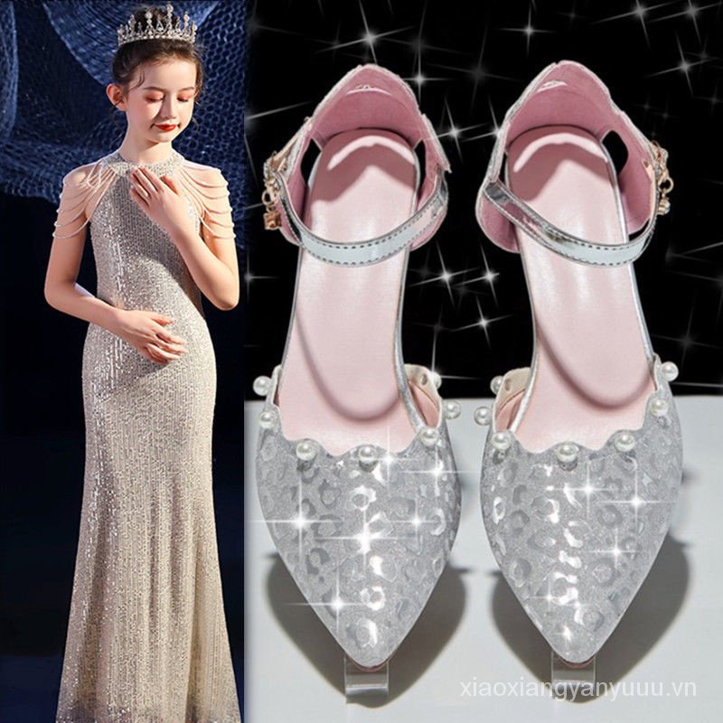 Giày Cao Gót Công Chúa Pha Lê Phong Cách Mới Cho Học Sinh Tiểu Học