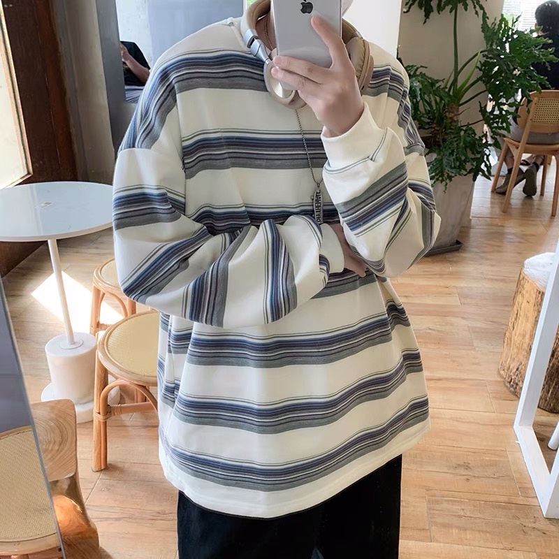 Áo nỉ sweater kẻ đen ngang unisex bo tay chun phong cách hàn quốc 2023 EA097 Meme