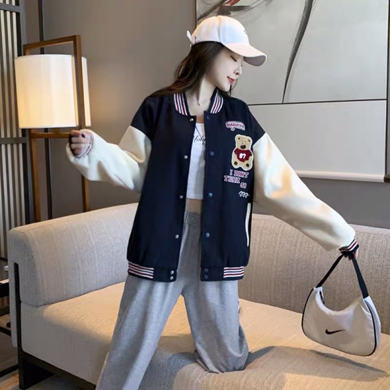 Áo khoác bomber varsity thêu hình gấu teddy , chất nỉ ấm áp phong cách cho cả nam và nữ EB014 Meme