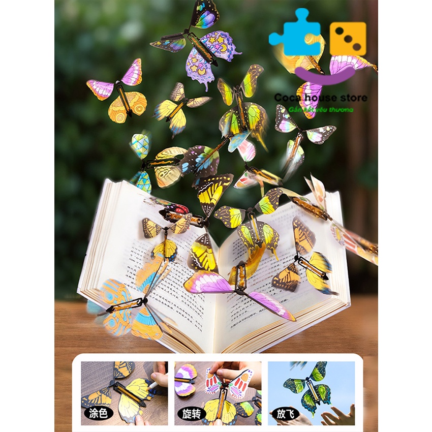 Bộ Đồ Chơi Bướm Bay Ma Thuật Sáng Tạo DIY Tô Màu Cho Bướm, Đồ Chơi handmade tặng kèm bút chì màu, bút óng ánh