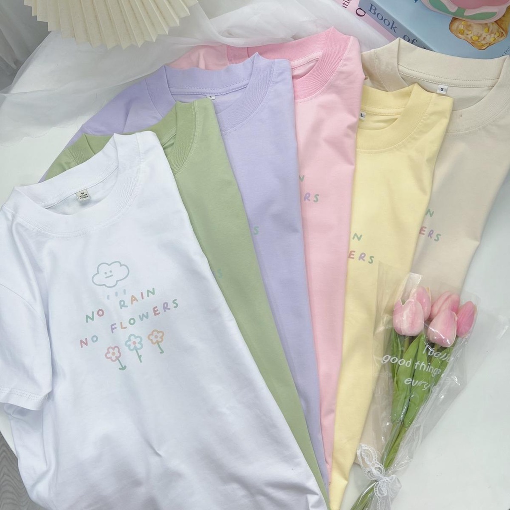 Áo baby tee No Rain No Flowers dễ thương áo thun nữ form vừa cotton 2c