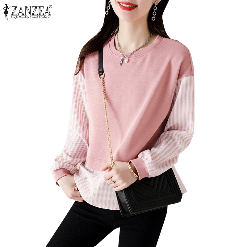 Zanzea Áo Hoodie Dài Tay Họa Tiết Sọc Ngang Thời Trang Hàn Quốc