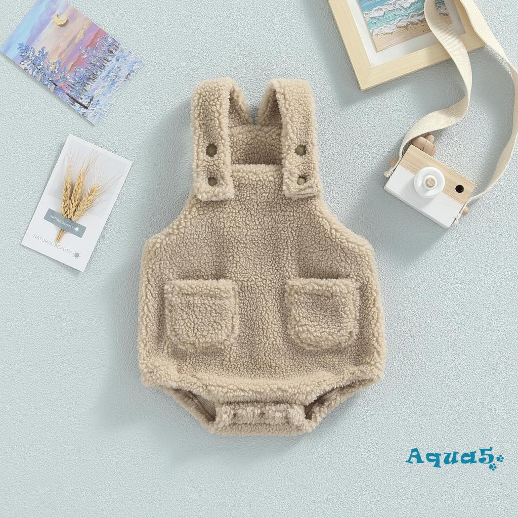 Aqua-quần Áo Liền Quần Hai Dây Bằng Vải Lông Có Túi Trang Trí Đáy Chụp Ảnh Dễ Thương Dành Cho Bé