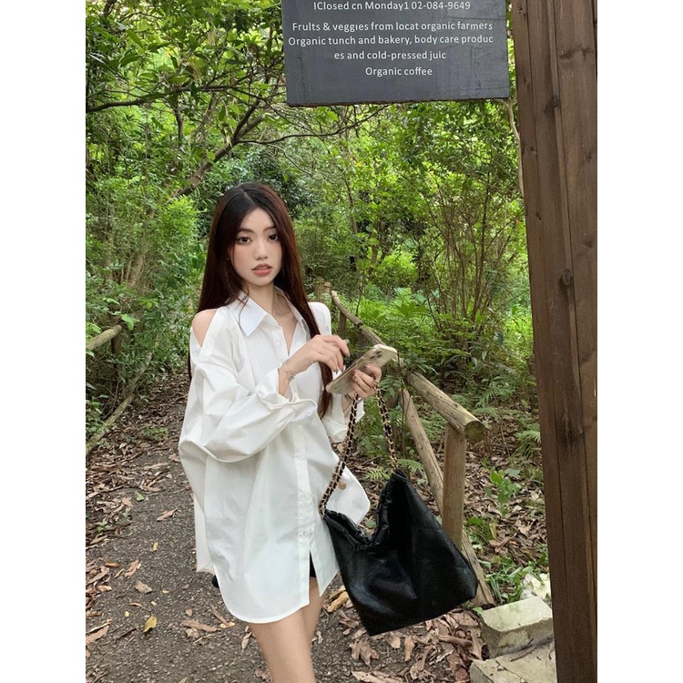 Áo Sơ Mi Tay Dài Chống Nắng Dáng Rộng Màu Trơn Thời Trang Mùa Thu Phong Cách Hàn Quốc Cho Nữ