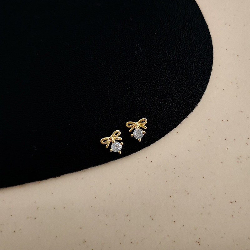 Bông Tai Mạ Vàng Hình Chiếc Nơ Đính Đá Pha Lê Thời Trang Cho Nữ