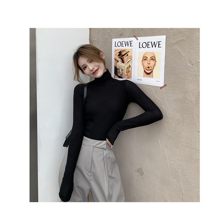 Áo Thun Tay Dài Cổ Cao Dáng Ôm Thời Trang Thu Đông Cho Nữ