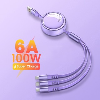Dây Cáp Sạc Siêu Nhanh 3 Trong 1 6a 100w micro usb / type-c