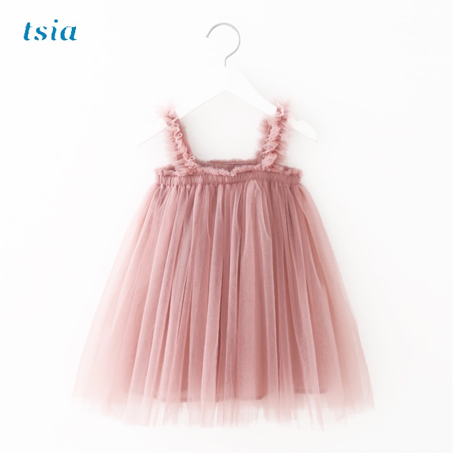 Đầm cotton Hai Dây Phối Lưới Xinh Xắn Dành Cho Bé Gái 0-3 Tuổi