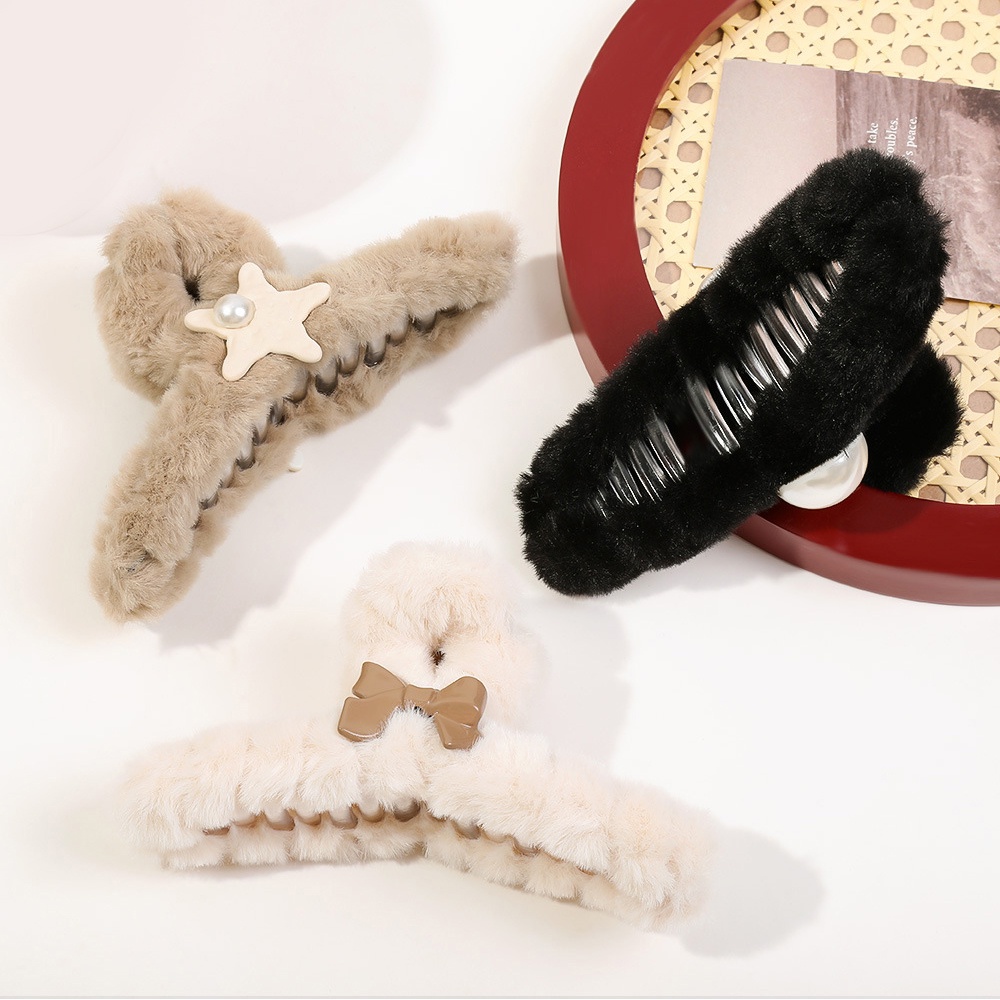 Kẹp Tóc Nơ Chéo Phủ Lông Thời Trang Thu Đông Ngọt Ngào Dễ Thương