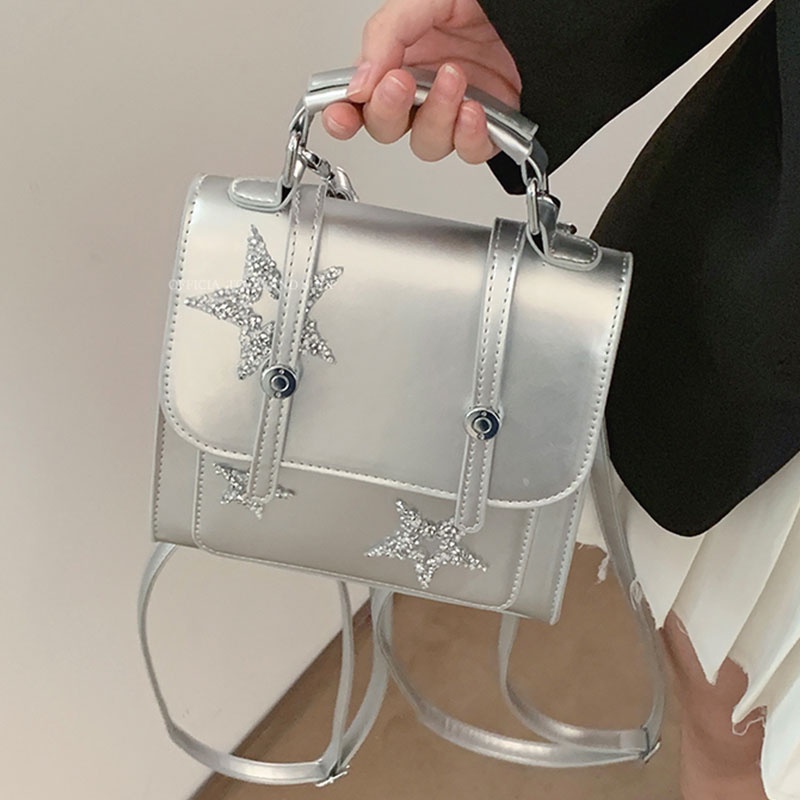 Ba Lô Học Sinh Màu Bạc Họa Tiết Ngôi Sao Lấp Lánh