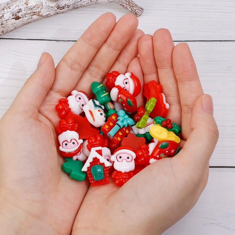 Set 10 Phụ Kiện Trang Trí Giáng Sinh Hình Ông Già Noel Hoạt Hình Bằng Nhựa resin diy