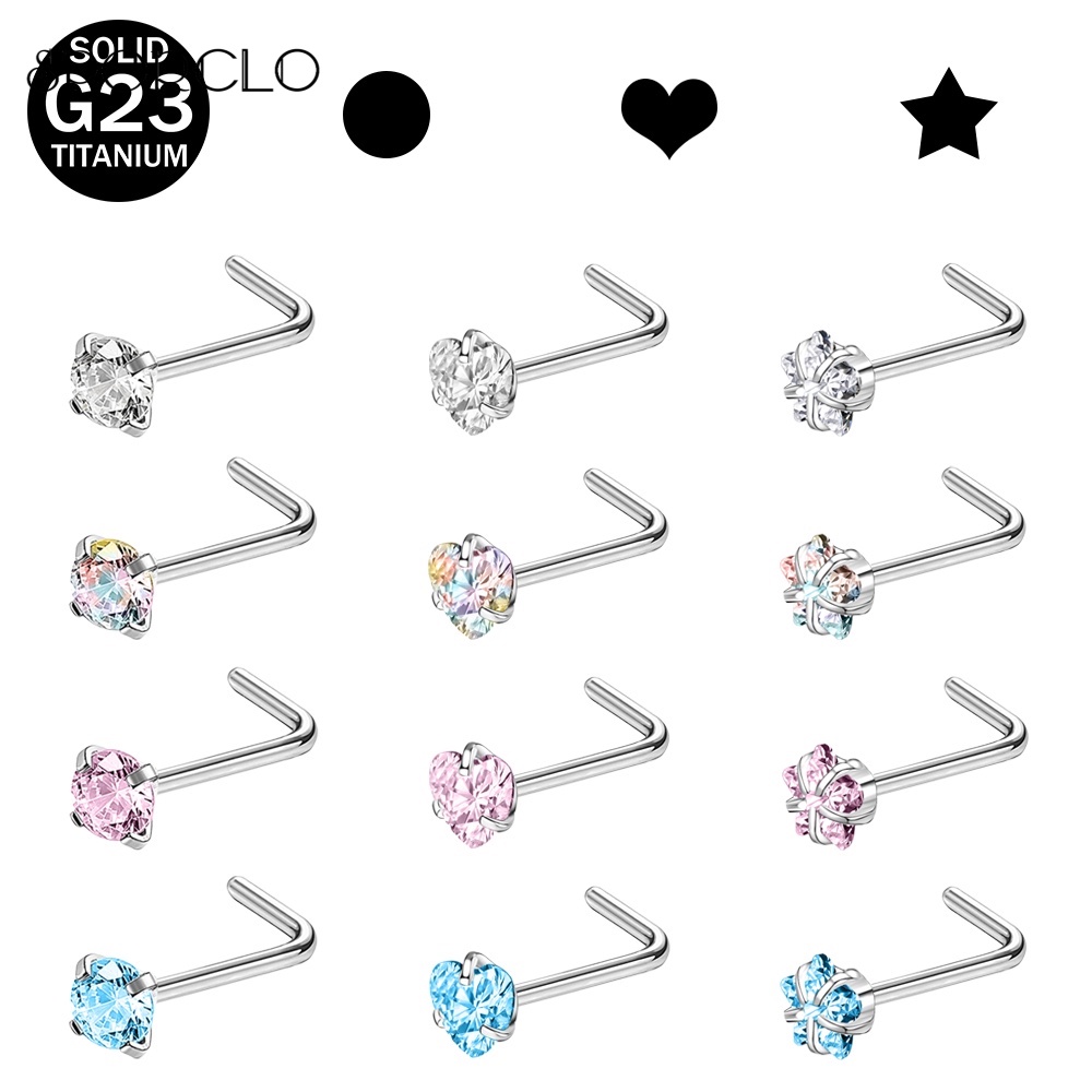1 Khuyên Mũi Tròn Bằng Titan g23 2 / 3mm g23 Đính Đá zircon Hình Ngôi Sao / Trái Tim